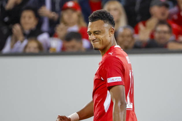 Dan Ndoye Switzerland, 11, facial expressions, emotion, Switzerland, UEFA, Nations League, Matchday 4, Switzerland vs. North Macedonia, October 6, 2026, Lucerne Swissporarena, Switzerland Copyright: xGrantxHubbsx