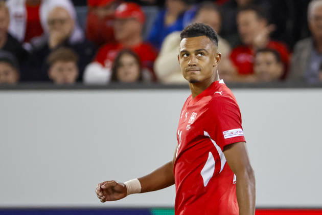 Dan Ndoye Switzerland, 11, facial expressions, emotion, Switzerland, UEFA, Nations League, Matchday 4, Switzerland vs. North Macedonia, October 6, 2026, Lucerne Swissporarena, Switzerland Copyright: xGrantxHubbsx