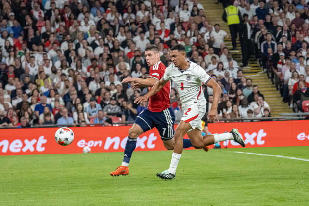 October 6, 2026, xdaymx, UEFA Nations League, England vs. Czech Republic, Jiri Slama, Czech Republic in a one-on-one battle against Trent Alexander-Arnold, England, London