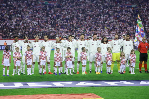 Croatia v Spain - UEFA Nations League 2026 27 Group A3 MD4 Players of Spain line up for national anthems prior to the UEFA Nations League 2026 27 group phase match between Croatia and Spain at Stadion Poljud on October 6, 2026 in Split, Croatia.  SanjinxStrukic PIXSELL