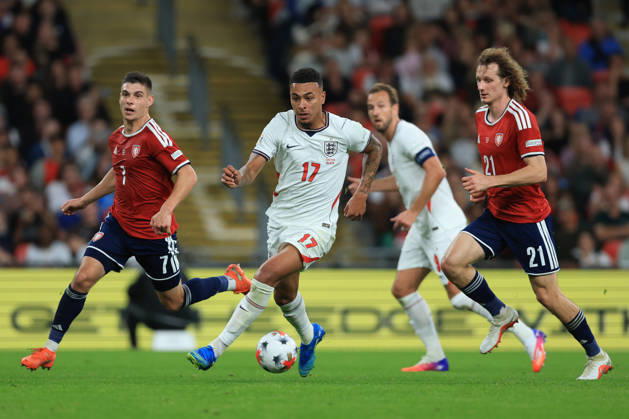 England v Czechia - UEFA Nations League 2026 27 Group A3 MD4 Morgan Rogers of England breaks away from Jiri Slama of Czechia and Alex Kral of Czechia during the UEFA Nations League 2026 27 group phase match between England and Czechia at Wembley Stadium on October 6, 2026 in London, England. London Wembley Stadium England United Kingdom Copyright: xAllstarxPicturexLibraryxLtdx