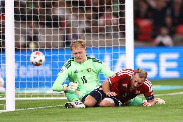 England gegen Tschechien, 6. Oktober 2026, Wembley, UEFA Nations League: England gegen Tschechien. Matej Radosta aus Tschechien reagiert, nachdem Vladimir Coufal aus Tschechien ein Eigentor erzielt hatte. Foto: Jacques Feeney, Offside, London, Großbritannien  Copyright: xJacquesxFeeneyx xOffsidexOffside