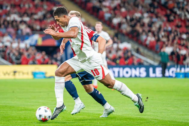 October 6, 2026, xdaymx, UEFA Nations League, England vs. Czech Republic: Jude Bellingham (England) in a one-on-one battle with Vladimir Coufal (Czech Republic), London