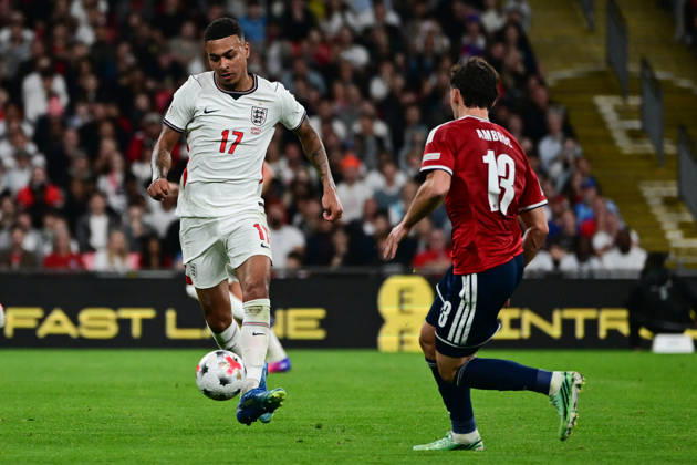England v Czechia, UEFA Nations League England forward Morgan Rogers (17) sprints forward with the ball under pressure from Czechia midfielder Lukas Ambros (13) during the UEFA Nations League match between England and Czechia at Wembley Stadium, London, UK on 6 October 2026. London Wembley Stadium Greater London UK Editorial use only , Copyright: xDennisxGoodwinx PSI-24957-0030