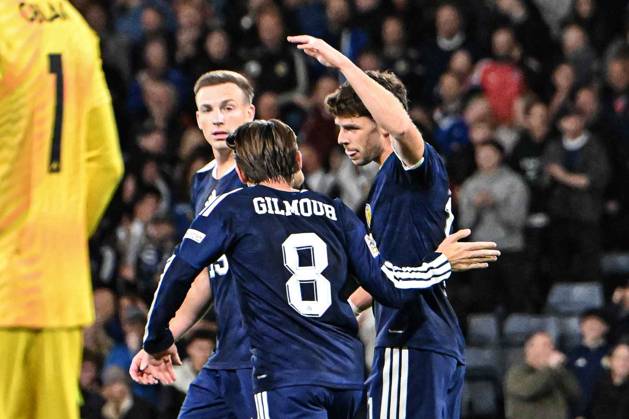 Scotland v Slovenia UEFA Nations League Ryan Christie of Scotland scores his sides first goal of the match and celebrates his goal with teammates during the UEFA Nations League match at Barclays Hampden, Glasgow 06 10 2026 UK Newspapers OUT Copyright: xJamiexJohnstonx FIL-24032-0054