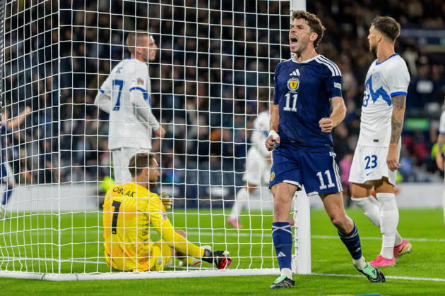Scotland v Slovenia, UEFA Nations League GOAL! 1-0 Ryan Christie of Scotland national team, Nationalteam celebrates the opening goal during the UEFA Nations League League B Group B1 between Scotland and Slovenia. Barclays Hampden, Hampden Park, Glasgow, Scotland. 6 October 2026. Hampden Park Barclays Hampden Glasgow Scotland Editorial use only , Copyright: xColinxPoultneyx PSI-24964-0010