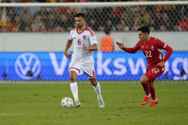 Luzern, Switzerland - October 06: Visar Musliu (6 MKD) against Fabian Rieder (22 SUI) during the UEFA Nations League match between Switzerland and North Macedonia at thermoplan arena on October 06, 2026 in Luzern, Switzerland. Copyright: xKjetilxWaberx xSPPx Sportspressphoto_SPR247256