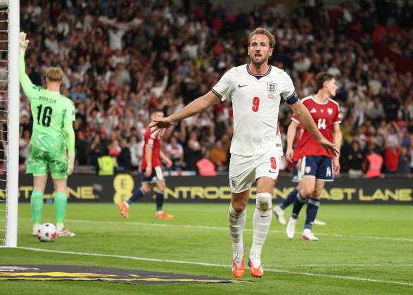 Harry Kane (E) celebrates scoring the second England goal (2-0) at the England v Czechia UEFA Nations League Group 3 match, at Wembley Stadium, London, UK, on 6th October, 2026.  .
