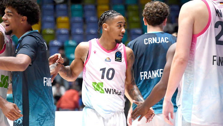 October 6, 2026, xokbx, Basketball BKT Europe Cup, Skyliners Frankfurt vs. Siauliai Basketball, Judah Mintz, Fraport Skyliners Frankfurt, facial expressions, gestures, emotion, celebrating Frankfurt s victory