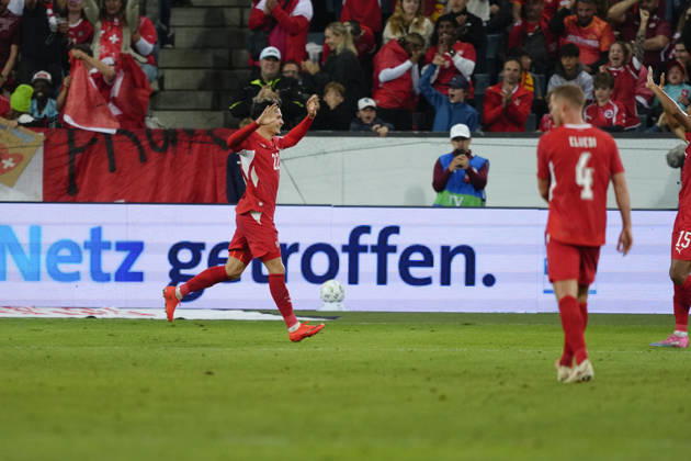 Luzern, Switzerland - October 06: Fabian Rieder (22 SUI) celebrates his goal during the UEFA Nations League match between Switzerland and North Macedonia at thermoplan arena on October 06, 2026 in Luzern, Switzerland. Copyright: xKjetilxWaberx xSPPx Sportspressphoto_SPR247268