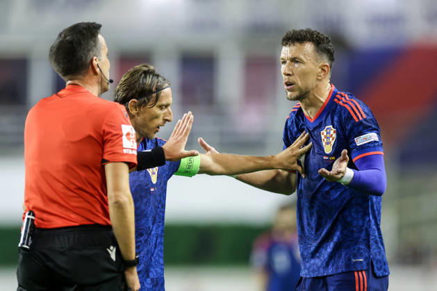 Croatia v Spain - UEFA Nations League 2026 27 Group A3 MD4 Referee Erik Lambrechts speaks with Luka Modric and Ivan Perisic of Croatia during the UEFA Nations League 2026 27 group phase match between Croatia and Spain at Stadion Poljud on October 6, 2026 in Split, Croatia. SanjinxStrukic PIXSELL