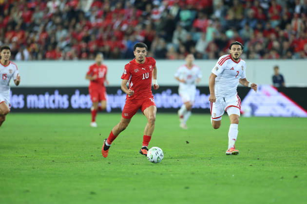 LUCERNE, SWITZERLAND - OCTOBER 06: Mohamed Zeki Amdouni (10, Switzerland) during the UEFA Nations League match between Switzerland and North Macedonia at thermoplan arena on October 6, 2026 in Lucerne, Switzerland. Copyright: xUrsxOttigerx xSPPx Sportspressphoto_SPR247309