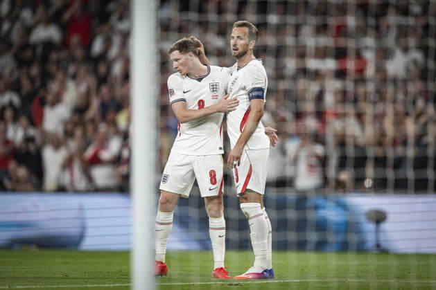 RECORD DATE NOT STATED 6th October 2026; Wembley Stadium, London, England; UEFA Nations League Football, England versus Czech Republic; Harry Kane of England celebrates with Elliot Anderson afterscoring past Lukas Hornicek of Czech Republic in the 40th minute to make the score 2-0 GodfreyxPitt