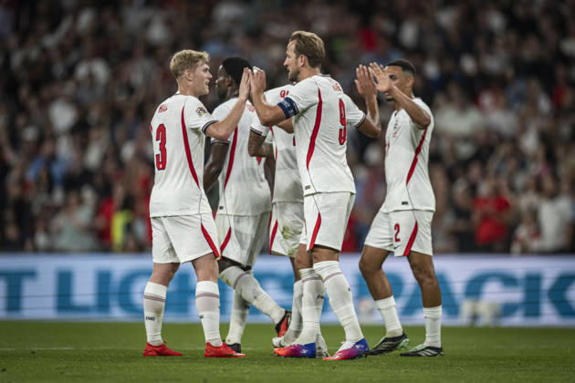 RECORD DATE NOT STATED 6th October 2026; Wembley Stadium, London, England; UEFA Nations League Football, England versus Czech Republic; Harry Kane of England celebrates with his team after scoring past Lukas Hornicek of Czech Republic in the 40th minute to make the score 2-0 GodfreyxPitt