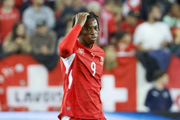 Johan Manzambi Switzerland, 09, Facial Expressions, Emotion, Switzerland, UEFA, Nations League, Matchday 4, Switzerland vs. North Macedonia, October 6, 2026, Lucerne Swissporarena, Switzerland Copyright: xGrantxHubbsx