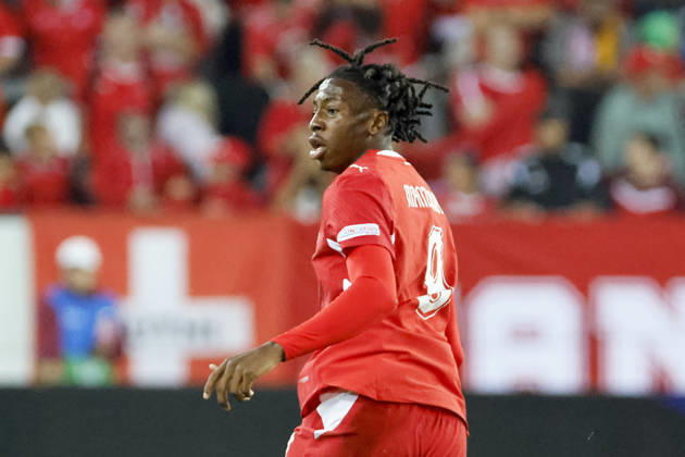 Johan Manzambi Switzerland, 09, Facial Expressions, Emotion, Switzerland, UEFA, Nations League, Matchday 4, Switzerland vs. North Macedonia, October 6, 2026, Lucerne Swissporarena, Switzerland Copyright: xGrantxHubbsx