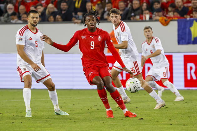 Johan Manzambi Switzerland, 09 on the Ball, Switzerland, UEFA, Nations League, Matchday 4, Switzerland vs. North Macedonia, October 6, 2026, Lucerne Swissporarena, Switzerland Copyright: xGrantxHubbsx