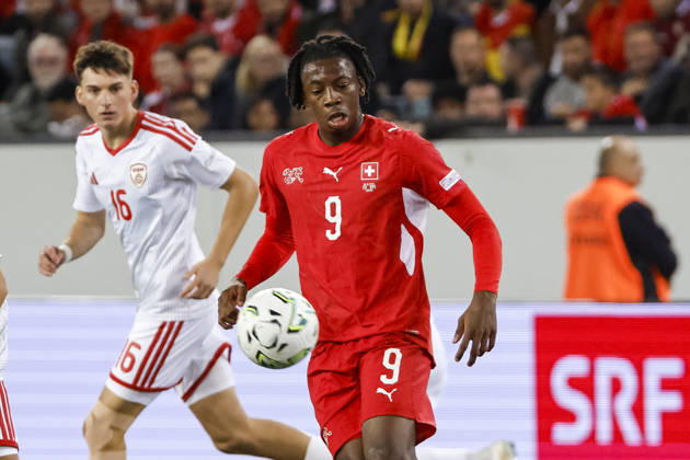 Johan Manzambi Switzerland, 09 on the Ball, Switzerland, UEFA, Nations League, Matchday 4, Switzerland vs. North Macedonia, October 6, 2026, Lucerne Swissporarena, Switzerland Copyright: xGrantxHubbsx