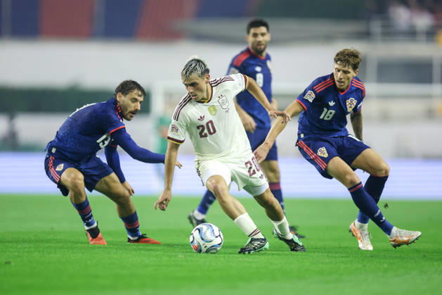 Croatia v Spain - UEFA Nations League 2026 27 Group A3 MD4 Pedri of Spain in action against Nikola Vlasic (L) and Kristijan Jakic (R) of Croatia during the UEFA Nations League 2026 27 group phase match between Croatia and Spain at Stadion Poljud on October 6, 2026 in Split, Croatia.  SanjinxStrukic PIXSELL