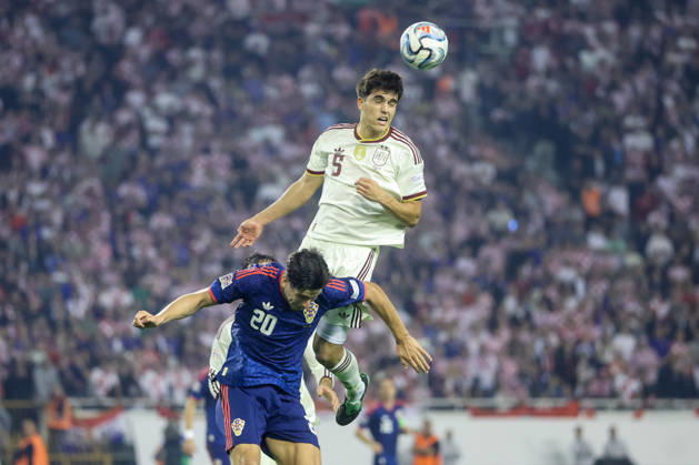 Croatia v Spain - UEFA Nations League 2026 27 Group A3 MD4 Igor Matanovic of Croatia and Pau Cubarsi of Spain battles for the ball during the UEFA Nations League 2026 27 group phase match between Croatia and Spain at Stadion Poljud on October 6, 2026 in Split, Croatia.  SanjinxStrukic PIXSELL
