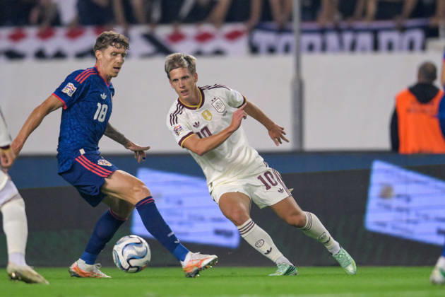 Croatia v Spain - UEFA Nations League 2026 27 Group A3 MD4 Kristijan Jakic of Croatia and Dani Olmo of Spain competes for the ball during the UEFA Nations League 2026 27 group phase match between Croatia and Spain at Stadion Poljud on October 6, 2026 in Split, Croatia. IgorxSoban PIXSELL