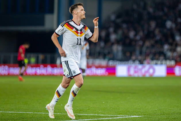 Dzenan Pejcinovic, Germany U21, No. 11, celebrates the goal that made it 2–0 for GER; Germany (GER) vs. Georgia (GEO), soccer, UEFA U21 European Championship Qualifiers, Group F, Matchday 13, 2026–2027 season, October 6, 2026 GER, Germany GER vs. Georgia GEO, soccer, UEFA U21 European Championship Qualifiers, Group F, Matchday 13, 2026–2027 season, October 6, 2026, Bielefeld Copyright: xEibner-Pressefoto JanxRollingerx EP_JSK