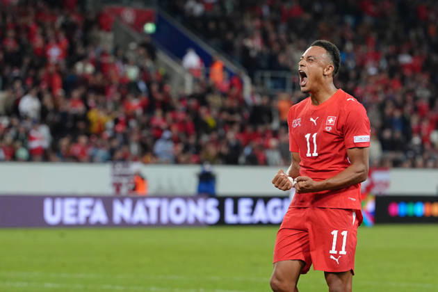 Luzern, Switzerland - October 06: Dan Ndoye (11 SUI) celebrates his goal during the UEFA Nations League match between Switzerland and North Macedonia at thermoplan arena on October 06, 2026 in Luzern, Switzerland. Copyright: xKjetilxWaberx xSPPx Sportspressphoto_SPR247355
