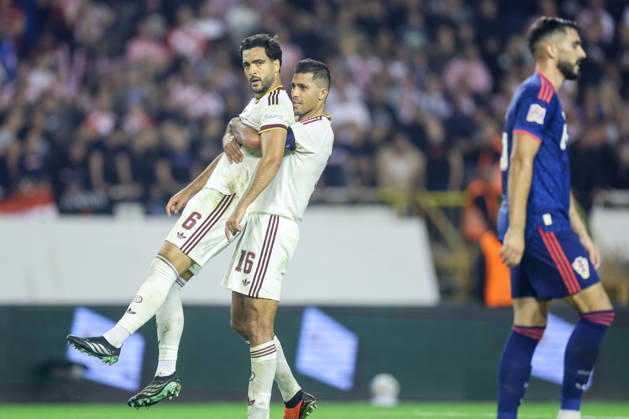 Croatia v Spain - UEFA Nations League 2026 27 Group A3 MD4 Mikel Merino of Spain celebrates scoring his team™s first goal with teammate Rodrigo Hernandez during the UEFA Nations League 2026 27 group phase match between Croatia and Spain at Stadion Poljud on October 6, 2026 in Split, Croatia. SanjinxStrukic PIXSELL