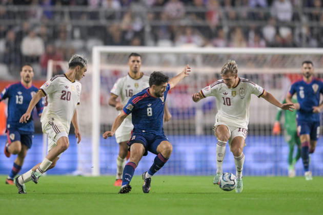 Croatia v Spain - UEFA Nations League 2026 27 Group A3 MD4 Mateo Kovacic of Croatia and Dani Olmo of Spain competes for the ball during the UEFA Nations League 2026 27 group phase match between Croatia and Spain at Stadion Poljud on October 6, 2026 in Split, Croatia. IgorxSoban PIXSELL
