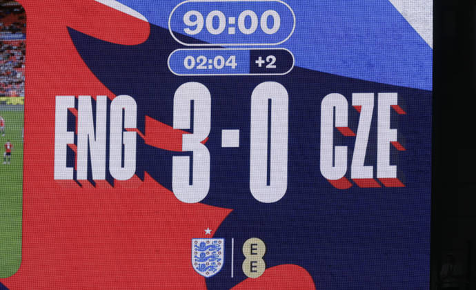 England v Czech Republic, UEFA Nations League, League A - Group 3 London, UK: England v Czech Republic, UEFA Nations League, League A - Group 3, Wembley Stadium. 6 October 2026 Photograph by Marc Aspland for The Times & The Sunday Times scoreboard  Copyright: xMarcxAsplandx NINTCHDBPICT001113856597