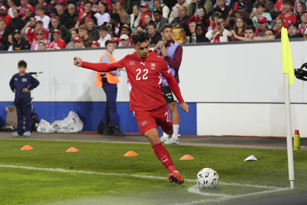 Luzern, Switzerland - October 06: Fabian Rieder (22 SUI) with a corner kick during the UEFA Nations League match between Switzerland and North Macedonia at thermoplan arena on October 06, 2026 in Luzern, Switzerland. Copyright: xKjetilxWaberx xSPPx Sportspressphoto_SPR247385