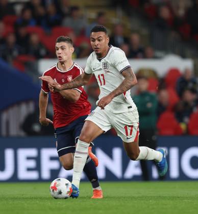 UEFA Nations League - England v Czechia LONDON, ENGLAND, OCTOBER 6: Morgan Rogers of England national team, Nationalteam on the ball during The UEFA Nations League match in Group A3 between England v Czechia at Wembley Stadium, London, England, on October 6. (Photo by Daniel Weir) London Wembley Stadium England Copyright: xDanielxWeir SportsxPressxPhotox Sportspressphoto_SPR247616