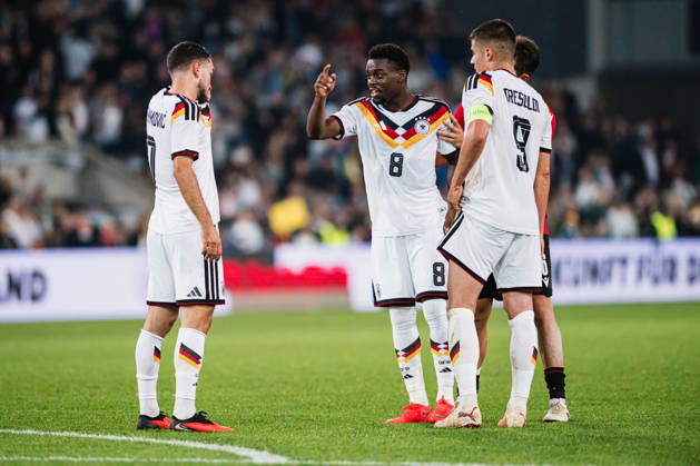 U-21 European Championship Qualifier: Germany vs. Georgia, October 6, 2026 Noel Aseko Germany, 8, Arijon Ibrahimovic Germany, 7, Nicolò Tresoldi Germany, 9 Soccer, U-21 European Championship Qualifiers, Matchday 10: Germany vs. Georgia on October 6, 2026, Bielefeld DFB REGULATIONS PROHIBIT ANY USE OF PHOTOGRAPHS AS IMAGE SEQUENCES AND OR QUASI-VIDEO Copyright: xBEAUTIFULxSPORTS Tonhäuserx