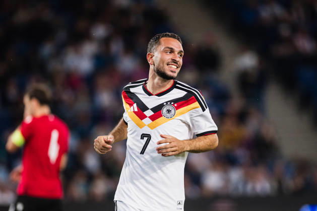 U-21 European Championship Qualifier: Germany vs. Georgia, October 6, 2026; Arijon Ibrahimovic; Germany; 7 free kicks; soccer; U-21 European Championship Qualifier; Matchday 10: Germany vs. Georgia on October 6, 2026; Bielefeld DFB REGULATIONS PROHIBIT ANY USE OF PHOTOGRAPHS AS IMAGE SEQUENCES AND OR QUASI-VIDEO Copyright: xBEAUTIFULxSPORTS Tonhäuserx
