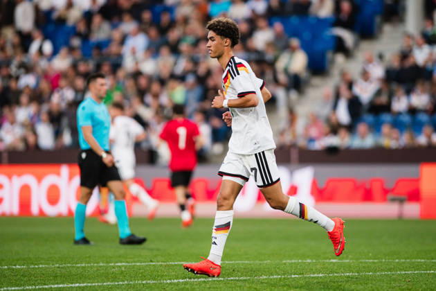 U-21 European Championship Qualifier: Germany vs. Georgia, October 6, 2026; Noah Darvich, Germany, 17; Football cutout; U-21 European Championship Qualifier, Matchday 10: Germany vs. Georgia on October 6, 2026, Bielefeld DFB REGULATIONS PROHIBIT ANY USE OF PHOTOGRAPHS AS IMAGE SEQUENCES AND OR QUASI-VIDEO Copyright: xBEAUTIFULxSPORTS Tonhäuserx