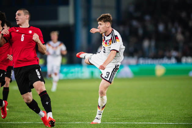 U-21 European Championship Qualifier: Germany vs. Georgia, October 6, 2026; Lukas Ullrich, Germany; 3 soccer; U-21 European Championship Qualifier; Matchday 10: Germany vs. Georgia on October 6, 2026; Bielefeld DFB REGULATIONS PROHIBIT ANY USE OF PHOTOGRAPHS AS IMAGE SEQUENCES AND OR QUASI-VIDEO Copyright: xBEAUTIFULxSPORTS Tonhäuserx