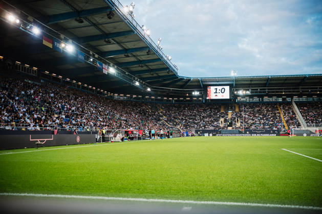 U-21 European Championship Qualifier: Germany vs. Georgia, October 6, 2026—Record Crowd at U-21 International Match, shown here after the 1-0 soccer match, U-21 European Championship Qualifier, Matchday 10: Germany vs. Georgia on October 6, 2026, Bielefeld: DFB regulations prohibit any use of photographs as image sequences and or quasi-video Copyright: xBEAUTIFULxSPORTS Tonhäuserx