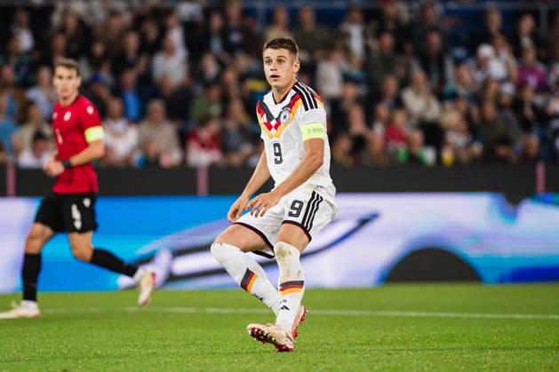 U-21 European Championship Qualifier: Germany vs. Georgia, October 6, 2026; Nicolò Tresoldi; Germany; 9 free kicks; soccer; U-21 European Championship Qualifier; Matchday 10: Germany vs. Georgia on October 6, 2026; Bielefeld DFB REGULATIONS PROHIBIT ANY USE OF PHOTOGRAPHS AS IMAGE SEQUENCES AND OR QUASI-VIDEO Copyright: xBEAUTIFULxSPORTS Tonhäuserx