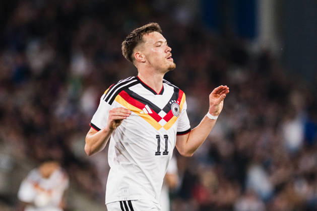 U-21 European Championship Qualifier: Germany vs. Georgia, October 6, 2026 – Goal, Celebration after Dženan Pejc’s 2-0 goalinovic Germany, 11 Soccer, U-21 European Championship Qualifiers, Matchday 10: Germany vs. Georgia on October 6, 2026, Bielefeld DFB REGULATIONS PROHIBIT ANY USE OF PHOTOGRAPHS AS IMAGE SEQUENCES AND OR QUASI-VIDEO Copyright: xBEAUTIFULxSPORTS Tonhäuserx