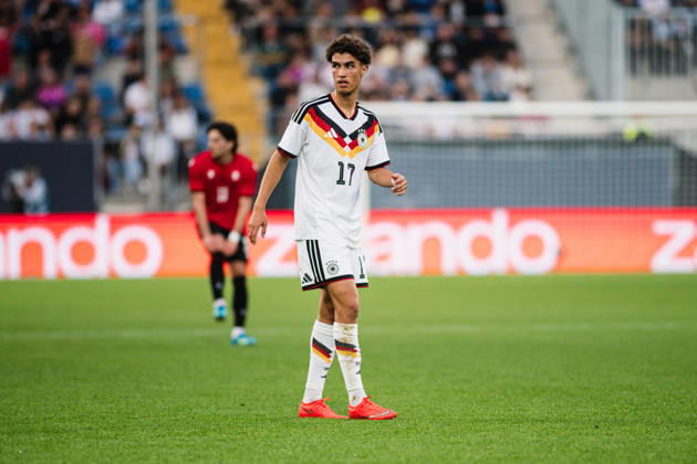 U-21 European Championship Qualifier: Germany vs. Georgia, October 6, 2026; Noah Darvich, Germany, 17; Football cutout; U-21 European Championship Qualifier, Matchday 10: Germany vs. Georgia on October 6, 2026; Bielefeld DFB REGULATIONS PROHIBIT ANY USE OF PHOTOGRAPHS AS IMAGE SEQUENCES AND OR QUASI-VIDEO Copyright: xBEAUTIFULxSPORTS Tonhäuserx
