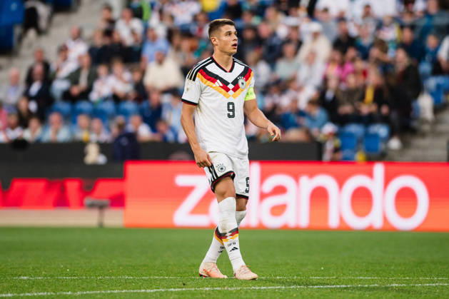 U-21 European Championship Qualifier: Germany vs. Georgia, October 6, 2026; Nicolò Tresoldi; Germany; 9; Football; U-21 European Championship Qualifier; Matchday 10: Germany vs. Georgia on October 6, 2026; Bielefeld DFB REGULATIONS PROHIBIT ANY USE OF PHOTOGRAPHS AS IMAGE SEQUENCES AND OR QUASI-VIDEO Copyright: xBEAUTIFULxSPORTS Tonhäuserx