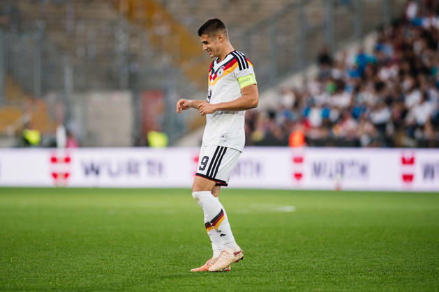 U-21 European Championship Qualifier: Germany vs. Georgia, October 6, 2026; Nicolò Tresoldi; Germany; 9; Football; U-21 European Championship Qualifier; Matchday 10: Germany vs. Georgia on October 6, 2026; Bielefeld DFB REGULATIONS PROHIBIT ANY USE OF PHOTOGRAPHS AS IMAGE SEQUENCES AND OR QUASI-VIDEO Copyright: xBEAUTIFULxSPORTS Tonhäuserx