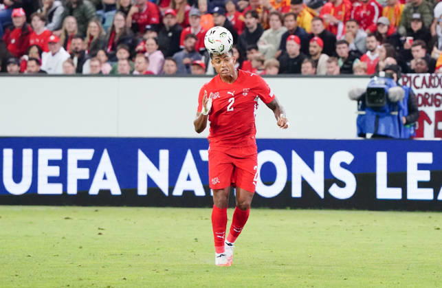 October 6, 2026, Lucerne, Switzerland, Thermoplan Arena, Men s Soccer, 2026–2027 Season, Nations League, Switzerland vs. North Macedonia, 3–0, Photo by Sascha Britschgi (SUI), Action: Tackle