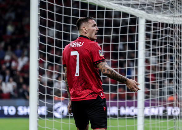 Albania vs San Marino UEFA Nations League 2026-2027 Group C1 Rei Manaj of Albania reacts during the UEFA Nations League 2026-2027 group phase match between Albania and San Marino in Tirana, Albania on October 6, 2026 Tirana Albania  Copyright: xArmandoxBabanix