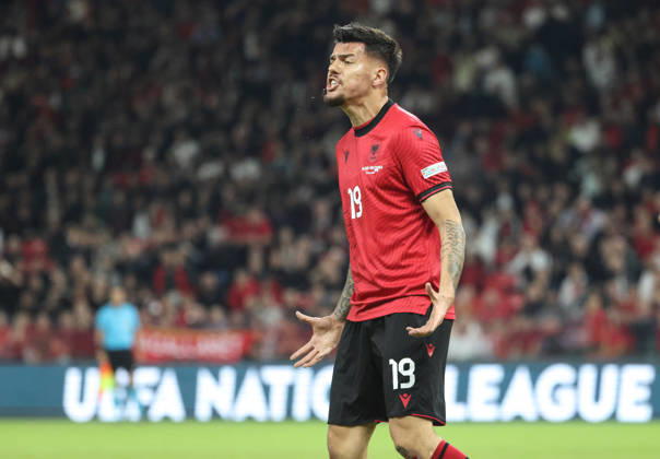 Albania vs San Marino UEFA Nations League 2026-2027 Group C1 Mirlind Daku of Albania reacts during the UEFA Nations League 2026-2027 group phase match between Albania and San Marino in Tirana, Albania on October 6, 2026 Tirana Albania  Copyright: xArmandoxBabanix