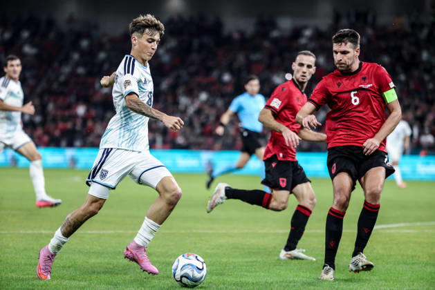 Albania vs San Marino UEFA Nations League 2026-2027 Group C1 Berat Djimsiti of Albania and Enea Della Balda of San Marino in action during the UEFA Nations League 2026-2027 group phase match between Albania and San Marino in Tirana, Albania on October 6, 2026 Tirana Albania  Copyright: xArmandoxBabanix
