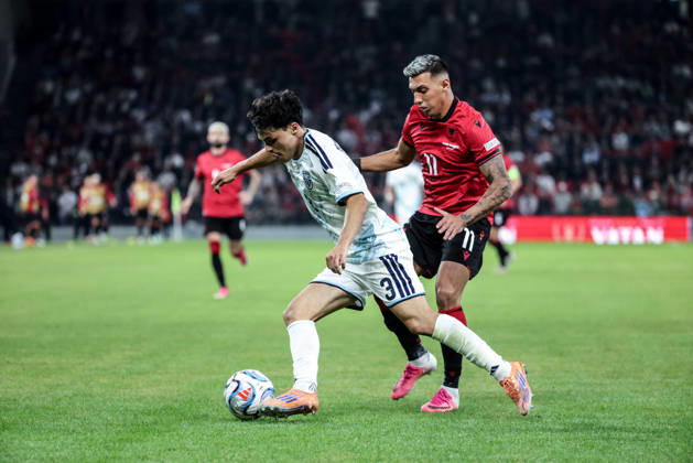 Albania vs San Marino UEFA Nations League 2026-2027 Group C1 Myrto Ozuni of Albania and Simone Giocondi of San Marino in action during the UEFA Nations League 2026-2027 group phase match between Albania and San Marino in Tirana, Albania on October 6, 2026 Tirana Albania  Copyright: xArmandoxBabanix