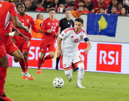 October 6, 2026, Lucerne, Switzerland, Thermoplan Arena, Men s Soccer, 2026–2027 Season, Nations League, Switzerland vs. North Macedonia, 3–0, Photo, Enis Bardhi (NMK), Action Shot, Single Frame