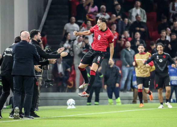 Albania vs San Marino UEFA Nations League 2026-2027 Group C1 Kristjan Asllani of Albania celebrate his opening goal for his team during the UEFA Nations League 2026-2027 group phase match between Albania and San Marino in Tirana, Albania on October 6, 2026 Tirana Albania  Copyright: xArmandoxBabanix