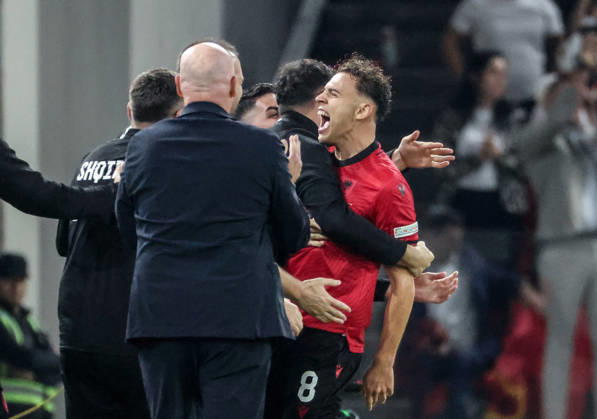 Albania vs San Marino UEFA Nations League 2026-2027 Group C1 Kristjan Asllani of Albania celebrate his opening goal for his team during the UEFA Nations League 2026-2027 group phase match between Albania and San Marino in Tirana, Albania on October 6, 2026 Tirana Albania  Copyright: xArmandoxBabanix